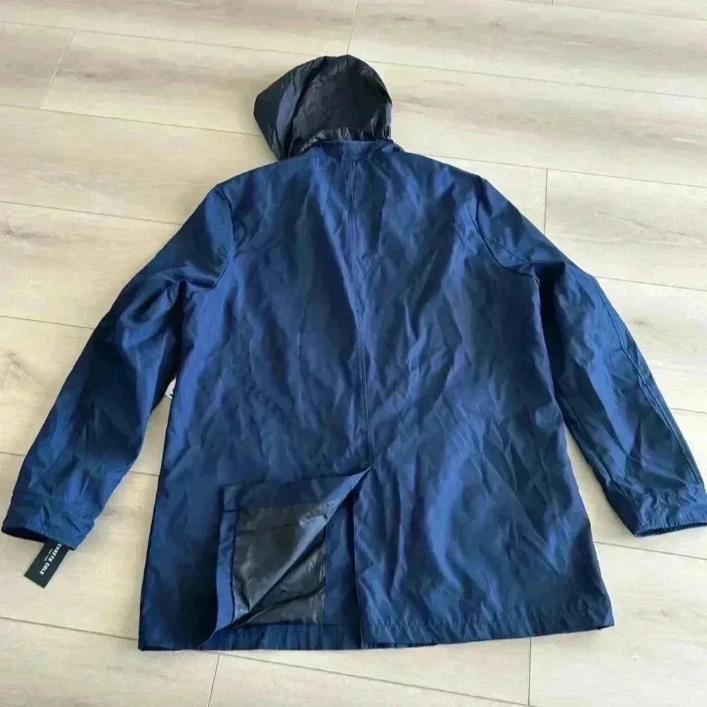 New Kenneth Cole New York Mens navy blue Jacket coat full zipper hidden hood XL - Picture 6 of 8